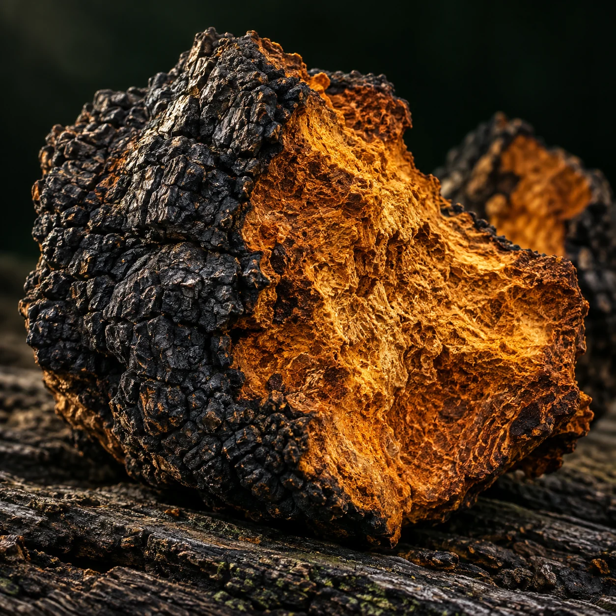Close-up of Chaga (Inonotus obliquus)