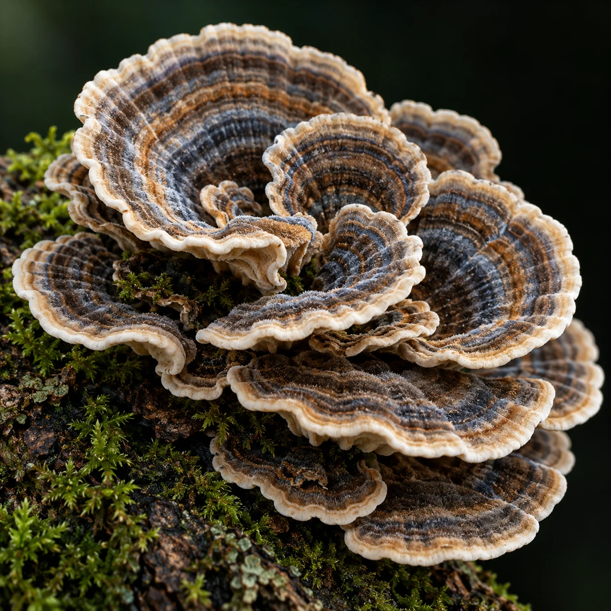 Close-up of Turkey Tail (Trametes versicolor)