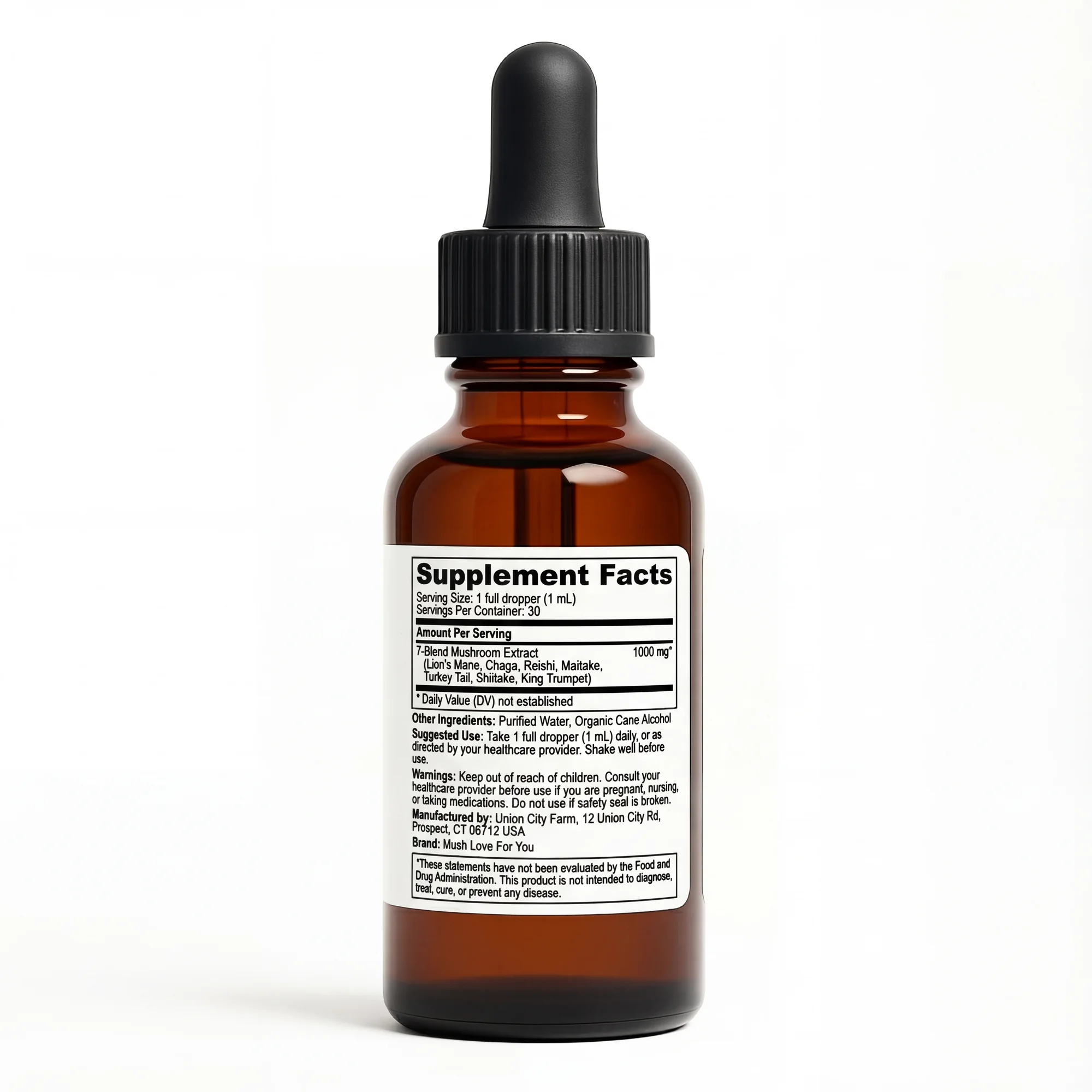 7 Blend Mushroom Tincture Supplement Facts label