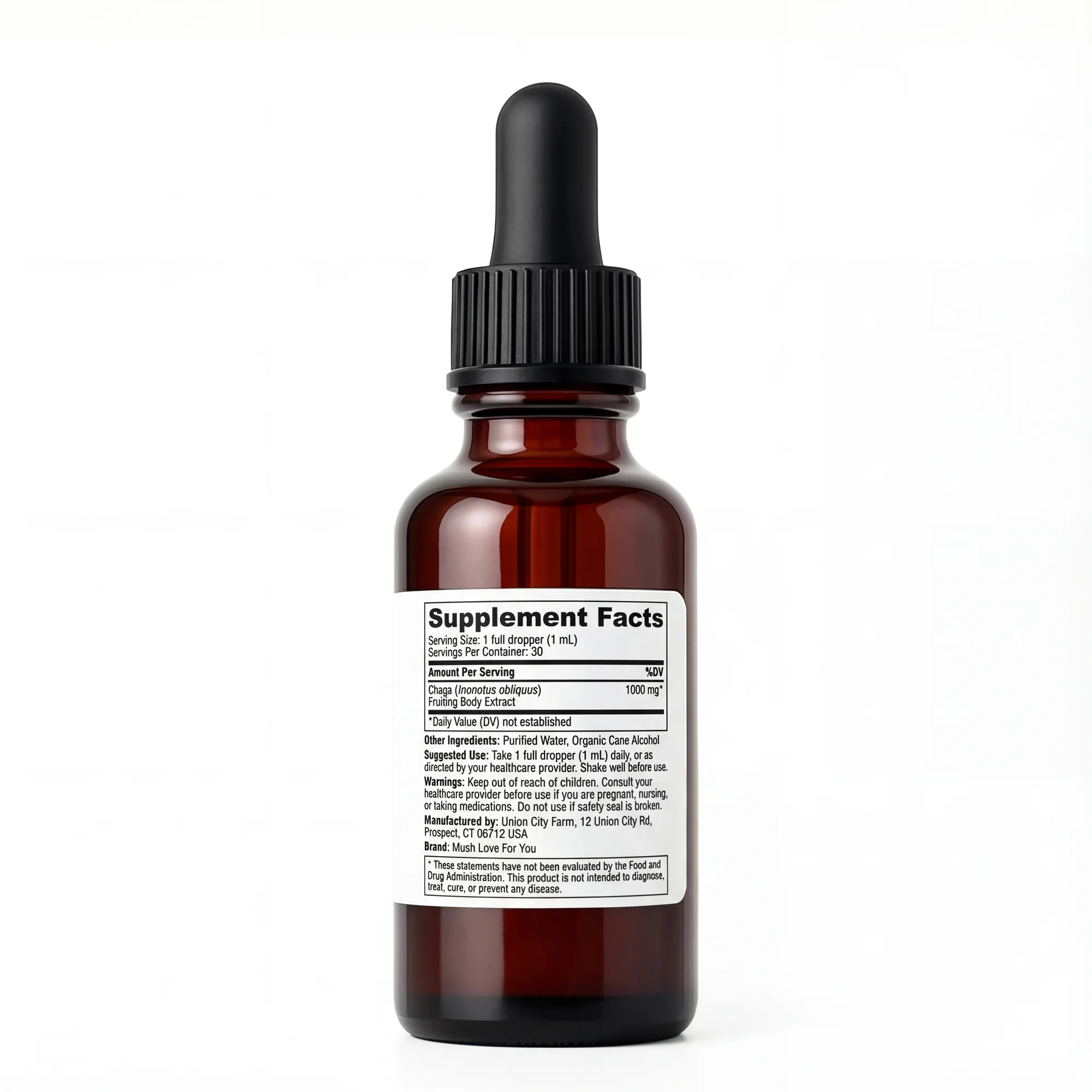 Chaga Tincture Supplement Facts label