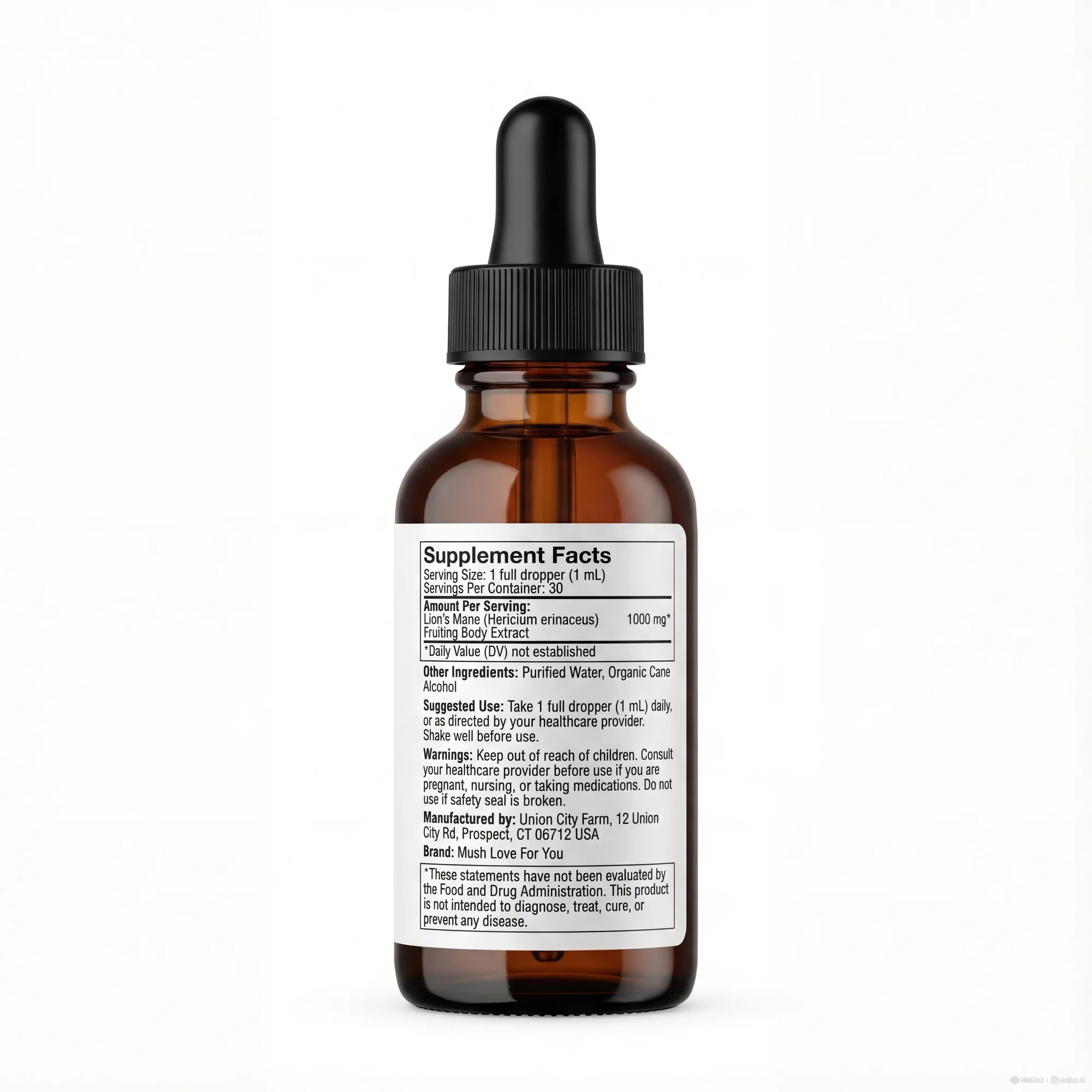 Lion’s Mane Tincture Supplement Facts label