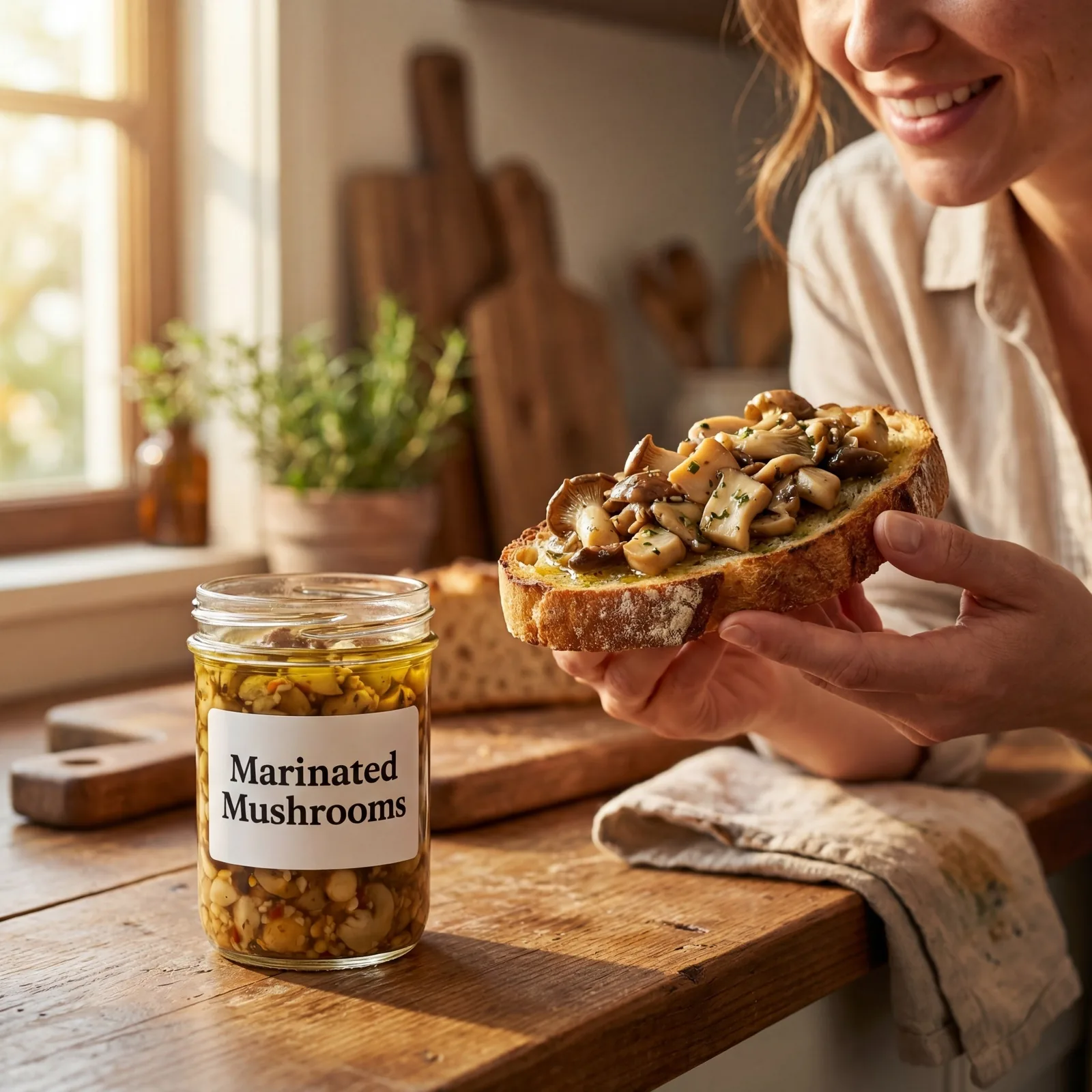 Marinated mushrooms on toast