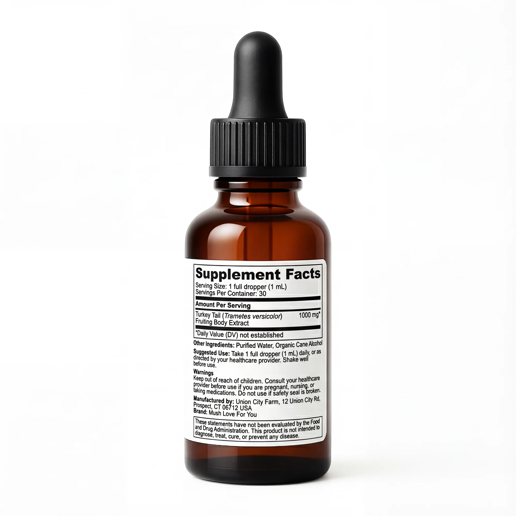 Turkey Tail Tincture Supplement Facts label